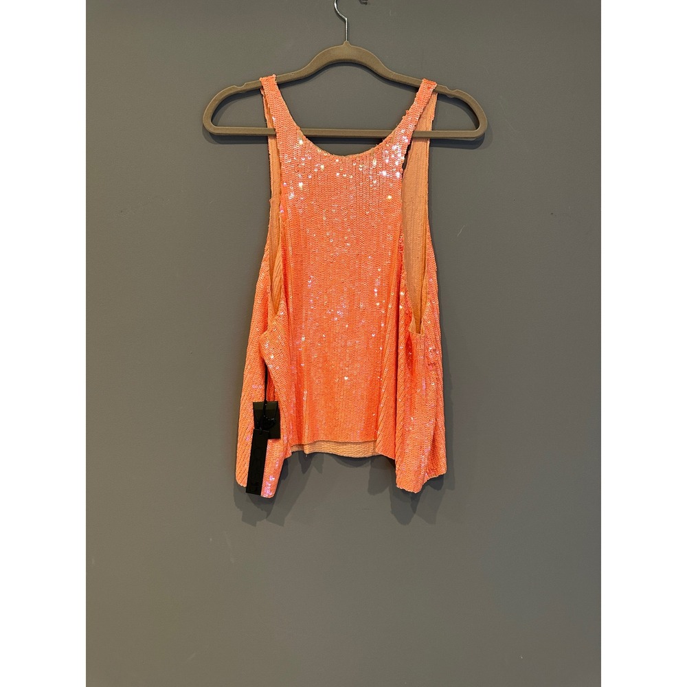 Joe's Jeans Sequin Tank Top Neon Orange Sparkle Disco Summer Festival Large - Picture 4 of 6